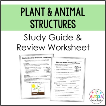 Preview of Plant and Animal Structures Study Guide and Review Worksheet (SOL 4.2)