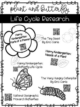 Preview of Plant and Butterfly Life Cycle QR Codes