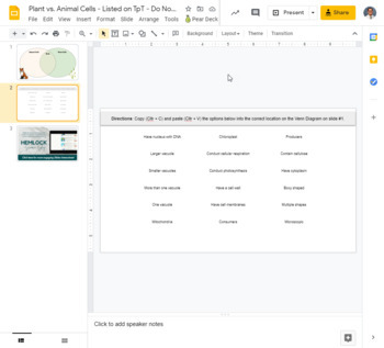 Plant vs. Animal Cells - Venn diagram comparison in Slides | REMOTE
