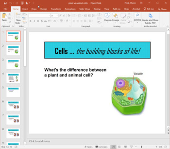 Preview of Plant vs. Animal Cells (similarities and differences - PowerPoint
