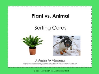 plant vs animal sorting cards by a passion for montessori