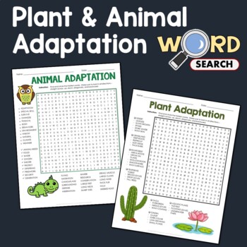 Preview of Plant & Animal Adaptations Word Search Puzzle Vocabulary Activity Worksheet