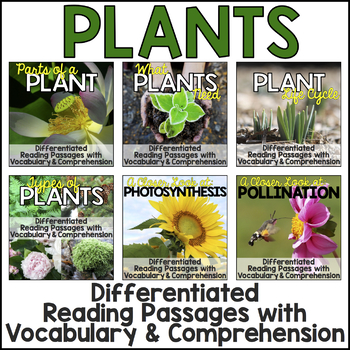 Preview of Plants Unit Differentiated Plants Reading Comprehension Passages and Questions