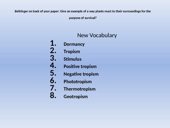 Preview of Plants Dormancy and Tropism vocabulary powerpoint and student note sheet