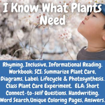 Preview of Plants, Plant Care Rhyming Read: Photosynthesis, Diagrams, ELA Workbook