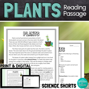 Preview of Plants Reading Comprehension Passage PRINT and DIGITAL