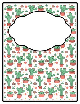 Plants Succulents Cactus Binder Cover and Spines, Back to School