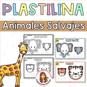 Preview of Plastilina Animales Salvajes / Wild animals Playdough mats. Fine motor. Spanish