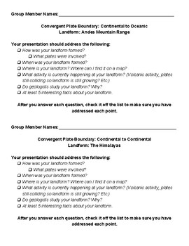 Preview of Plate Tectonic Boundary Landform Project