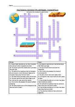 Preview of Plate Tectonics, Continental Drift, and Pangaea - Crossword Puzzle (Printables)
