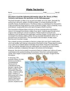 Preview of Plate Tectonics: Informational Text, Illustrations, and Assessment