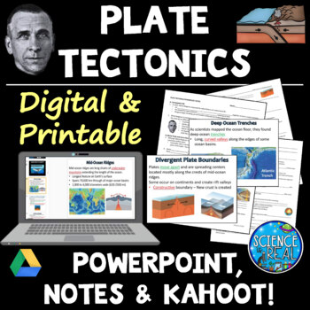 Preview of Plate Tectonics PowerPoint with Student Notes, Questions, and Kahoot