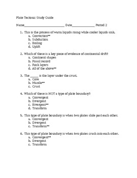 Preview of Plate Tectonics Study Guide and Test