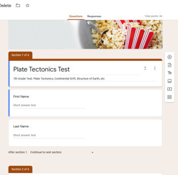Preview of Plate Tectonics Test: Google Forms