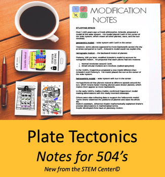 Preview of Plate Tectonics WRITTEN NOTES for 504 & IEP's