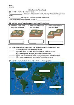 Preview of Plate Tectonics - Worksheet | Printable and Distance Learning