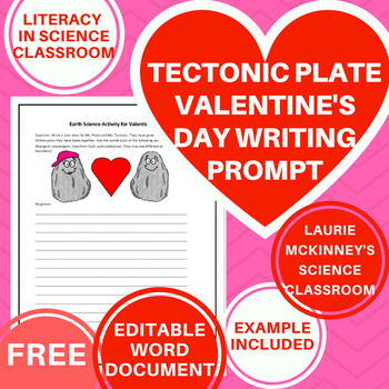 Preview of Plate Tectonic Writing Prompt -Literacy in Science- Valentine's Day Science FREE