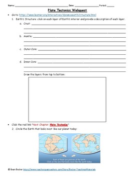 Preview of Plate Tectonics and Boundaries Webquest
