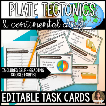 Plate Tectonics and Continental Drift Task Cards Editable and Google Forms™