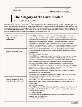 Preview of Plato's Allegory of the Cave Guided Reading