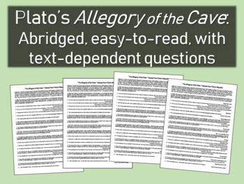 Preview of Plato's Allegory of the Cave: Abridged, easy-to-read, w text-dependent questions