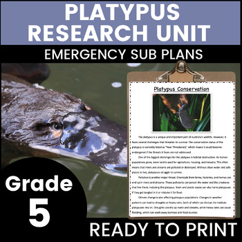 Preview of Platypus 5th Grade Emergency Sub Plans Math English Science Substitute Binder