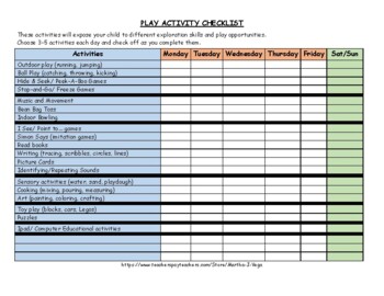 Preview of Play Activity Checklist for Parents of Toddlers, Preschoolers and Young Children