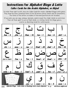 Play Alphabet Bingo and Lotto with Arabic Characters by Work Life English