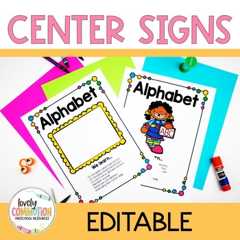 Preview of Editable Center Signs for Play-Based Preschool and Pre-K