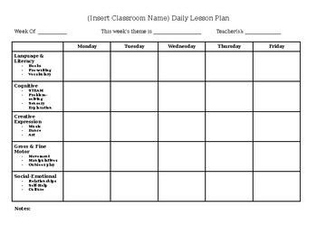 play based preschool lesson plan template daily tpt