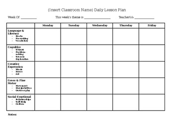 Preschool Lesson Plan Template - Daily | TpT