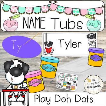 Preview of Play Doh Dots Write My Name / Spell My Name / Name Writing Centers / Bins / Tubs