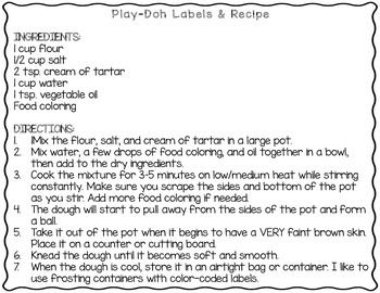 Play-Doh Labels and Recipe by Time 4 Kindergarten | TpT