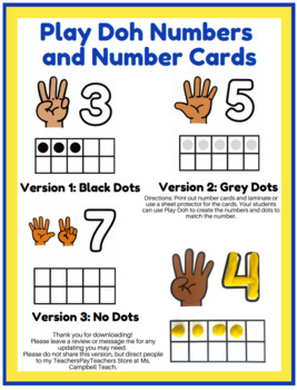 Preview of Play Doh Numbers and Number Cards (with ten frame and fingers)