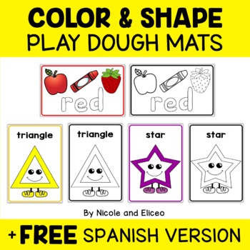 Preview of Play Dough Mats Colors and Shapes + FREE Spanish