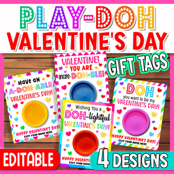 Preview of Play Dough Valentine's Day Gift Tag | *EDITABLE PlayDoh Valentine Cards for Kid