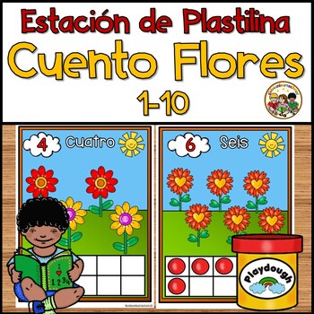 Preview of Play Dough Workstation in Spanish- Counting Flowers