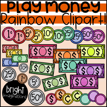 Preview of Play Money Clipart | Rainbow Play Money | Math Manipulative Clipart