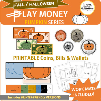 Preview of Play Money - Pumpkin Bills, Coins, Wallet - Printable Money and Colorful Wallets