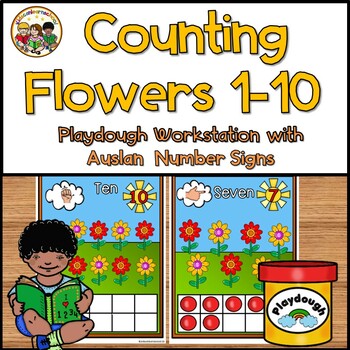 Preview of PlayDough Workstation- Numbers 1-10- Counting Flowers Auslan Edition