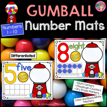 Preview of Playdough - Number Counting Mats 1 - 10 GUMBALL MATH