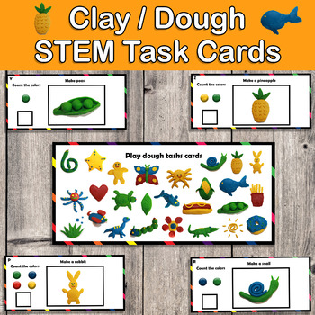 Preview of Playdough STEM Challenge Task Cards / Learn colors and numbers 