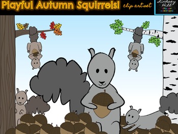 Preview of Playful Autumn Squirrels Clip Art Set!