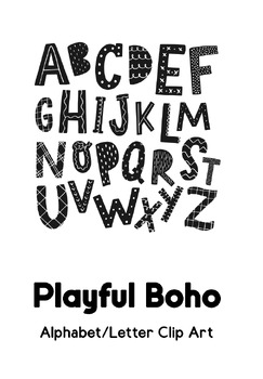 Preview of Playful Boho Bulletin Board Letters Alphabet Clip Art