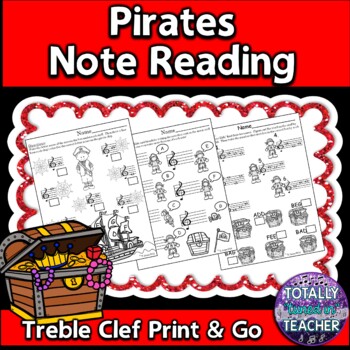 Preview of Music Worksheets:  Playful Pirates Note Reading Fun {Treble Clef}