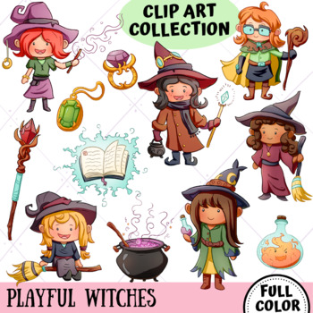 Preview of Playful Witches Fantasy Clip Art (FULL COLOR ONLY)
