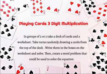 Preview of Playing Card Centers 3-Digit Multiplication Word Problems