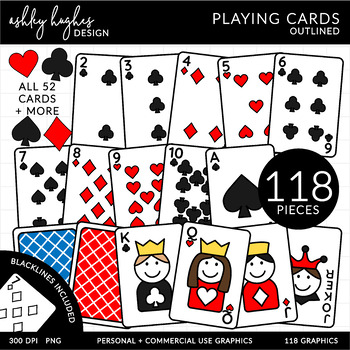 Preview of Playing Cards Clipart - Outlined