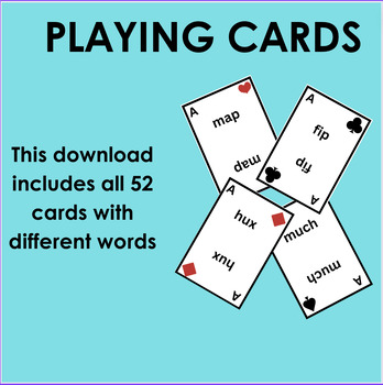 Preview of Playing Cards Reading Game with cvc, ccvc words, words with digraphs wh, ch, th,