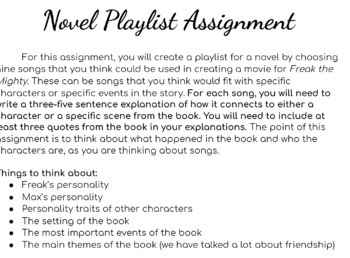 Preview of Playlist Project for Books - Freak the Mighty